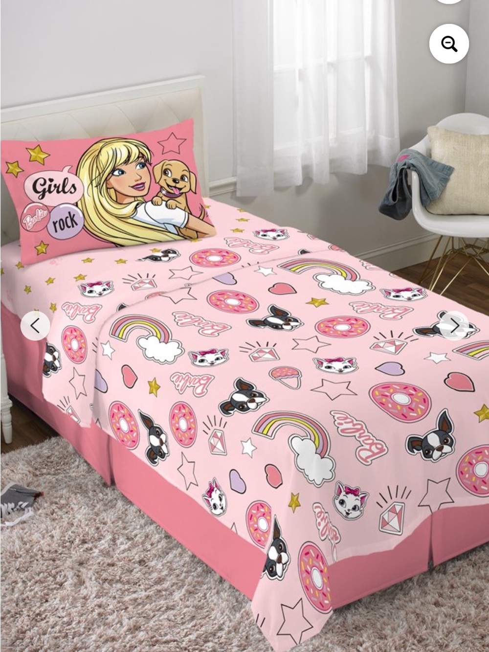 Mattel Barbie Pink Twin B Anything sheet set reversible case Boston terrier